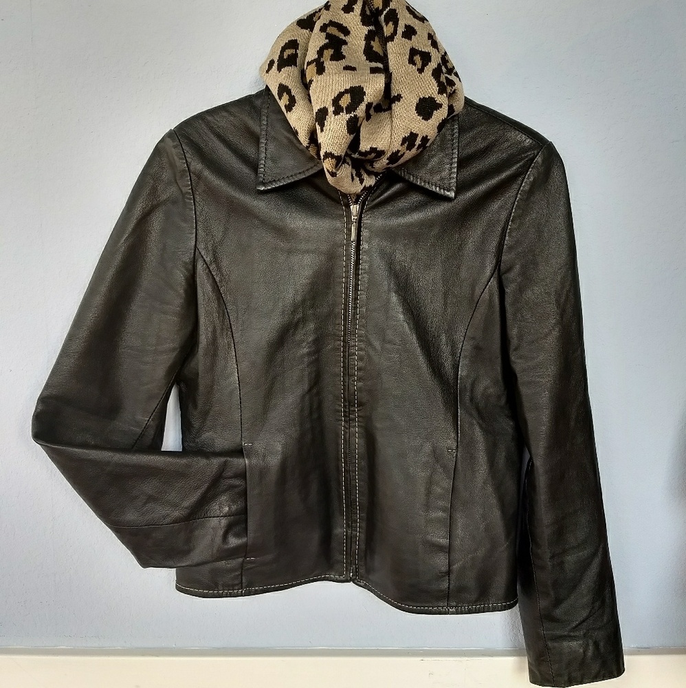 Saki Black leather zipper jacket